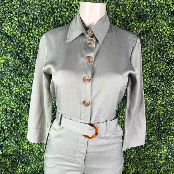 NWOT Anthropologie Bishop + Young  Green Belted wide‎ leg Jumpsuit - Picture 3 of 13